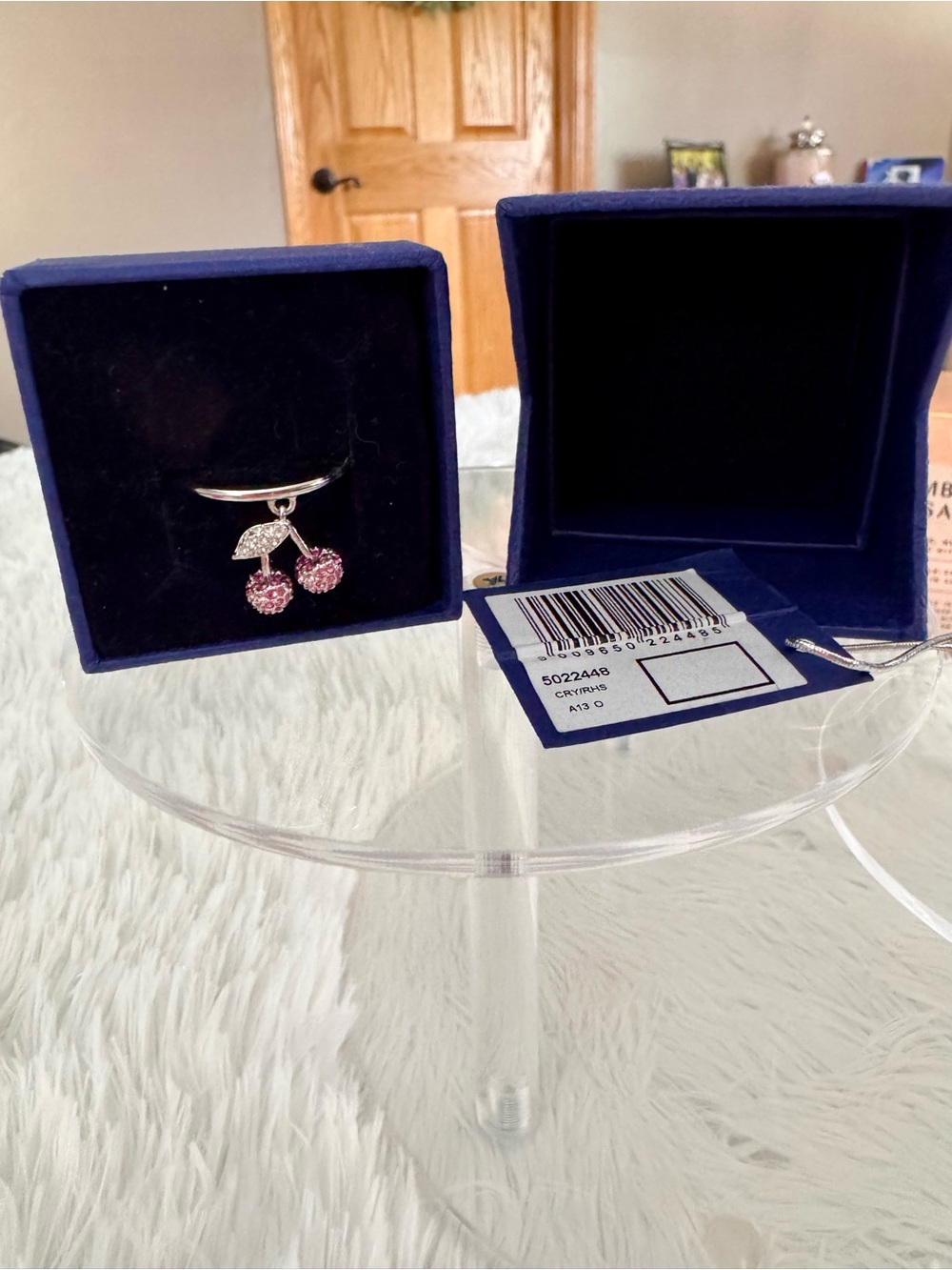 Swarovski Size 6 Dangle Pink Crystal Cherry Ring